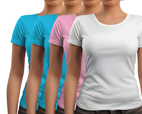 Aaramkhor Combo Gift Pack of 4 New women black navyblue babypink white Tshirts for Women