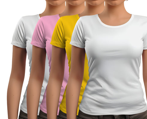 Aaramkhor Combo Gift Pack of 4 New women black navyblue babypink white Tshirts for Women