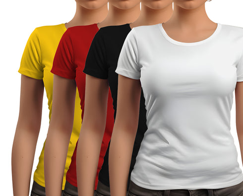 Aaramkhor Combo Gift Pack of 4 New women black navyblue babypink white Tshirts for Women