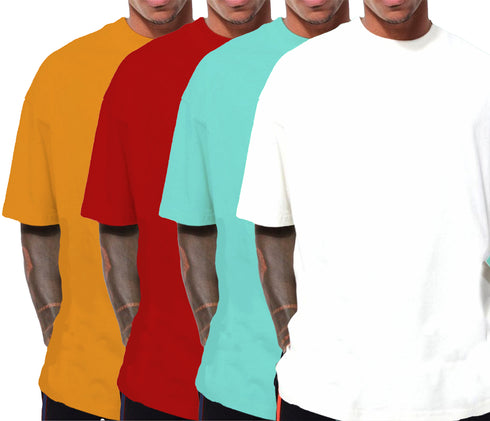 Aaramkhor Combo Gift Pack of 4 Oversized Black Navy Blue Grey White Tshirts for Men