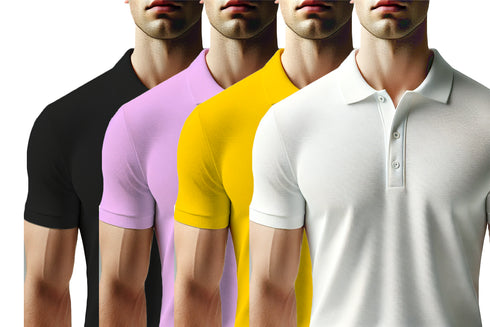 Aaramkhor Combo Gift Pack of 4 Polo Black Navy Blue Grey White Tshirts for Men