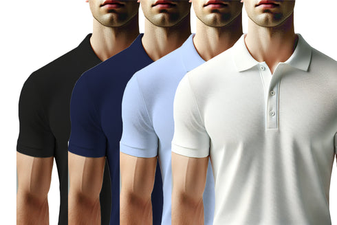 Aaramkhor Combo Gift Pack of 4 Polo Black Navy Blue Grey White Tshirts for Men