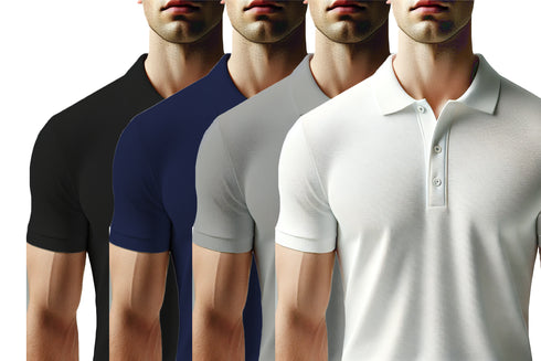 Aaramkhor Combo Gift Pack of 4 Polo Black Navy Blue Grey White Tshirts for Men