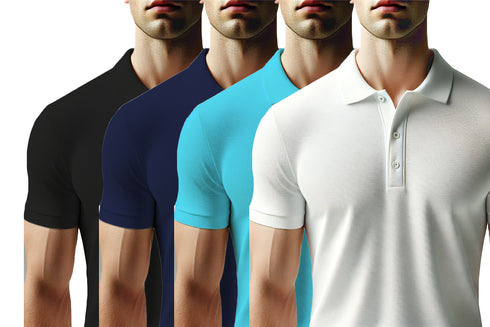 Aaramkhor Combo Gift Pack of 4 Polo Black Navy Blue Grey White Tshirts for Men