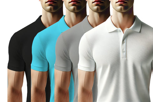Aaramkhor Combo Gift Pack of 4 Polo Black Navy Blue Grey White Tshirts for Men