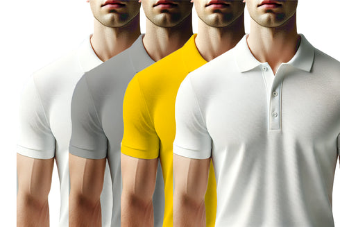 Aaramkhor Combo Gift Pack of 4 Polo Black Navy Blue Grey White Tshirts for Men