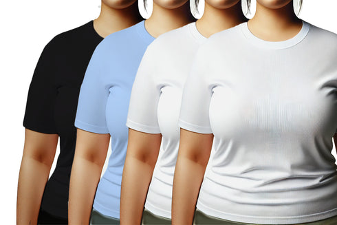 Aaramkhor Combo Gift Pack of 4 Womens Plussize Black Navy Blue Grey White Tshirts for Women