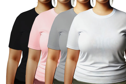 Aaramkhor Combo Gift Pack of 4 Womens Plussize Black Navy Blue Grey White Tshirts for Women