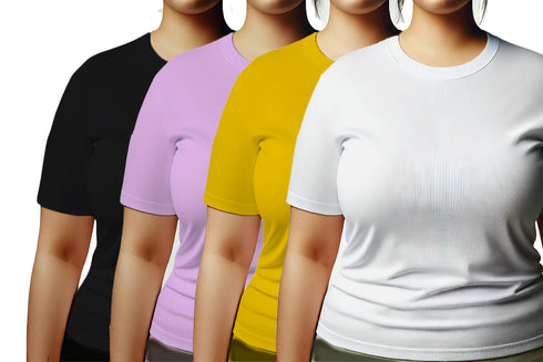 Aaramkhor Combo Gift Pack of 4 Womens Plussize Black Navy Blue Grey White Tshirts for Women