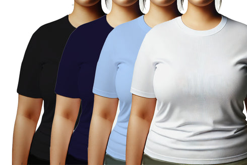 Aaramkhor Combo Gift Pack of 4 Womens Plussize Black Navy Blue Grey White Tshirts for Women