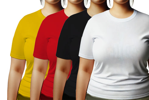 Aaramkhor Combo Gift Pack of 4 Womens Plussize Black Navy Blue Grey White Tshirts for Women