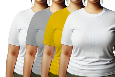 Aaramkhor Combo Gift Pack of 4 Womens Plussize Black Navy Blue Grey White Tshirts for Women