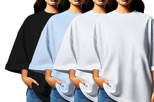 Aaramkhor Combo Gift Pack of 4 Womens_Oversized Black Navy Blue Grey White Tshirts for Women