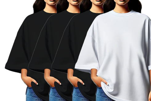 Aaramkhor Combo Gift Pack of 4 Womens_Oversized Black Navy Blue Grey White Tshirts for Women