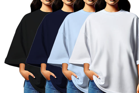 Aaramkhor Combo Gift Pack of 4 Womens_Oversized Black Navy Blue Grey White Tshirts for Women