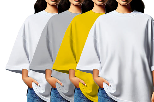 Aaramkhor Combo Gift Pack of 4 Womens_Oversized Black Navy Blue Grey White Tshirts for Women