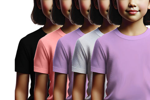 Aaramkhor Combo Gift Pack of 5 Girls_Tshirt Black Navy Blue Lavender White Lavender Tshirts for Kids