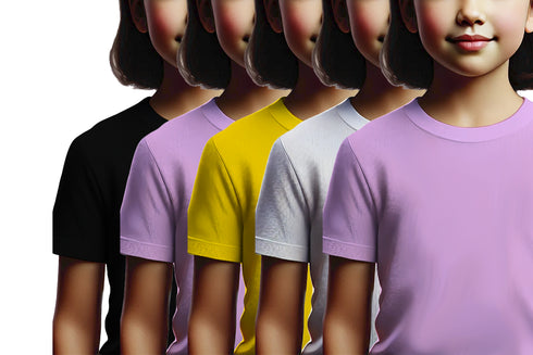 Aaramkhor Combo Gift Pack of 5 Girls_Tshirt Black Navy Blue Lavender White Lavender Tshirts for Kids