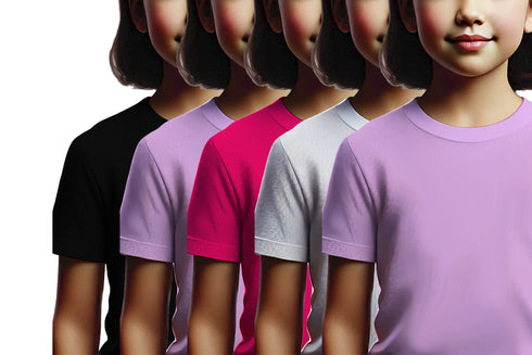 Aaramkhor Combo Gift Pack of 5 Girls_Tshirt Black Navy Blue Lavender White Lavender Tshirts for Kids