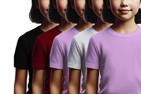 Aaramkhor Combo Gift Pack of 5 Girls_Tshirt Black Navy Blue Lavender White Lavender Tshirts for Kids