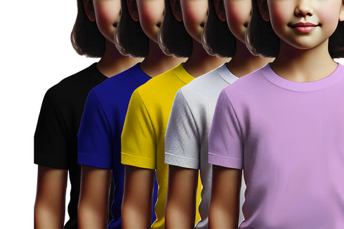 Aaramkhor Combo Gift Pack of 5 Girls_Tshirt Black Navy Blue Lavender White Lavender Tshirts for Kids