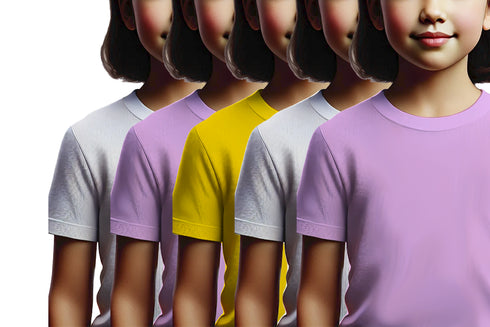 Aaramkhor Combo Gift Pack of 5 Girls_Tshirt Black Navy Blue Lavender White Lavender Tshirts for Kids