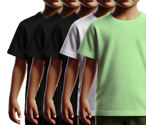 Aaramkhor Combo Gift Pack of 5 Kids Black Navy Blue Baby Blue White Pista Green Tshirts for Kids