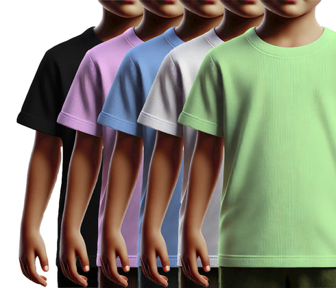 Aaramkhor Combo Gift Pack of 5 Kids Black Navy Blue Baby Blue White Pista Green Tshirts for Kids