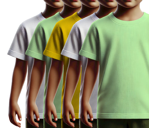 Aaramkhor Combo Gift Pack of 5 Kids Black Navy Blue Baby Blue White Pista Green Tshirts for Kids