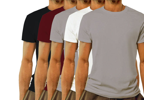 Aaramkhor Combo Gift Pack of 5 Model Men Black Navy Blue GreyMelange White GreyMelange Tshirts for Men