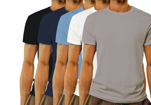 Aaramkhor Combo Gift Pack of 5 Model Men Black Navy Blue GreyMelange White GreyMelange Tshirts for Men