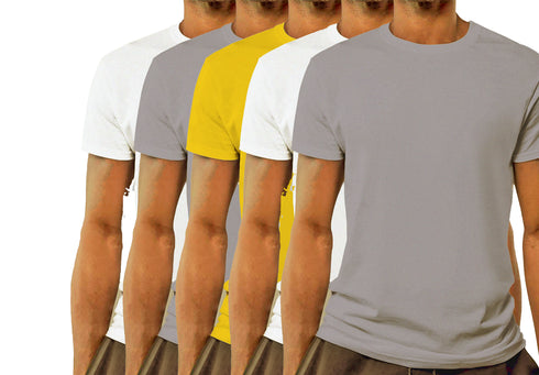 Aaramkhor Combo Gift Pack of 5 Model Men Black Navy Blue GreyMelange White GreyMelange Tshirts for Men