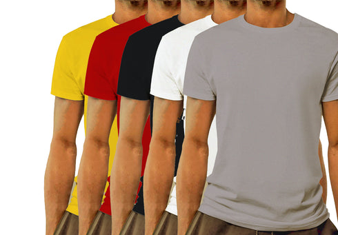 Aaramkhor Combo Gift Pack of 5 Model Men Black Navy Blue GreyMelange White GreyMelange Tshirts for Men