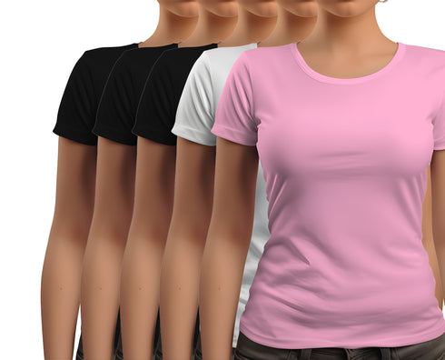 Aaramkhor Combo Gift Pack of 5 New women black navyblue babypink white babypink Tshirts for Women