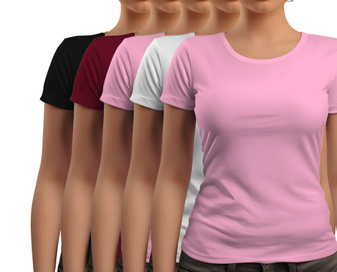 Aaramkhor Combo Gift Pack of 5 New women black navyblue babypink white babypink Tshirts for Women