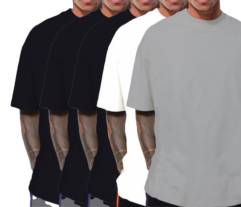 Aaramkhor Combo Gift Pack of 5 Oversized Black Navy Blue Grey White Grey Tshirts for Men