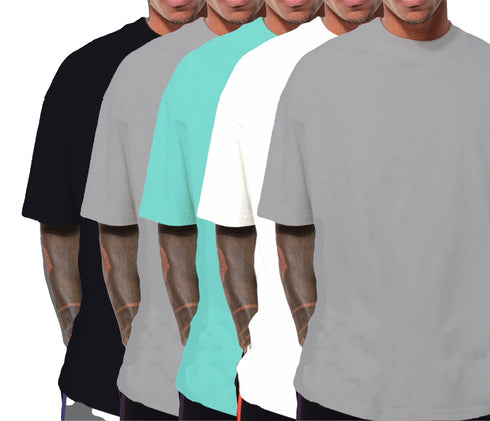 Aaramkhor Combo Gift Pack of 5 Oversized Black Navy Blue Grey White Grey Tshirts for Men