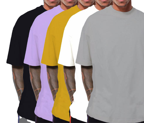 Aaramkhor Combo Gift Pack of 5 Oversized Black Navy Blue Grey White Grey Tshirts for Men