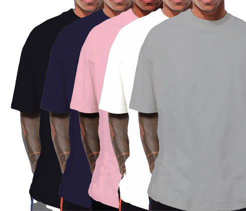 Aaramkhor Combo Gift Pack of 5 Oversized Black Navy Blue Grey White Grey Tshirts for Men
