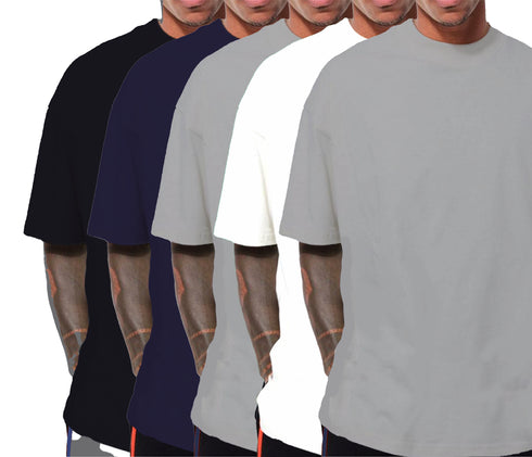 Aaramkhor Combo Gift Pack of 5 Oversized Black Navy Blue Grey White Grey Tshirts for Men