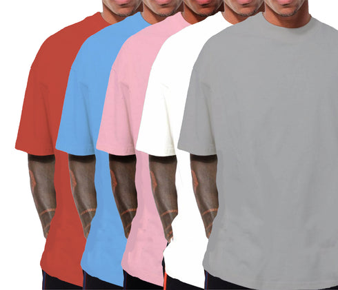 Aaramkhor Combo Gift Pack of 5 Oversized Black Navy Blue Grey White Grey Tshirts for Men