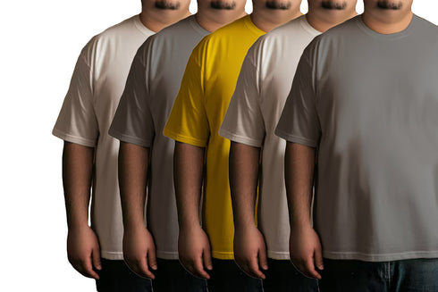 Aaramkhor Combo Gift Pack of 5 Plussize Black Navy Blue Grey White Grey Tshirts for Men