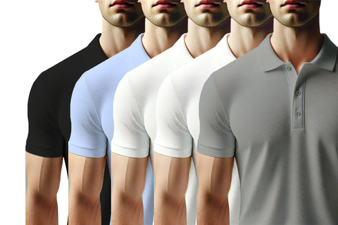 Aaramkhor Combo Gift Pack of 5 Polo Black Navy Blue Grey White Grey Tshirts for Men