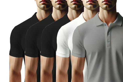 Aaramkhor Combo Gift Pack of 5 Polo Black Navy Blue Grey White Grey Tshirts for Men
