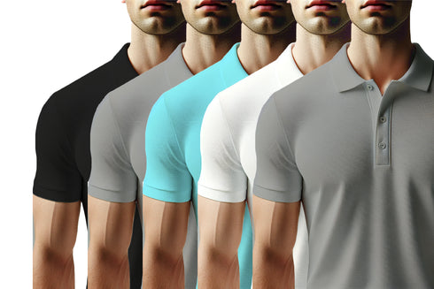 Aaramkhor Combo Gift Pack of 5 Polo Black Navy Blue Grey White Grey Tshirts for Men