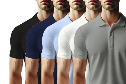 Aaramkhor Combo Gift Pack of 5 Polo Black Navy Blue Grey White Grey Tshirts for Men