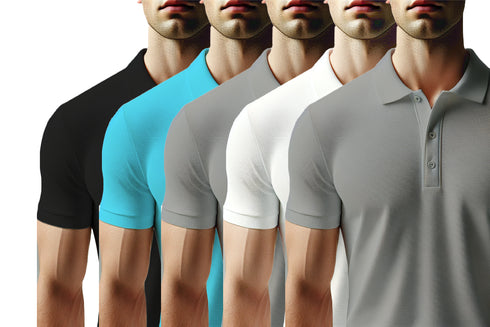 Aaramkhor Combo Gift Pack of 5 Polo Black Navy Blue Grey White Grey Tshirts for Men