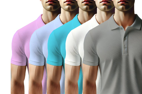 Aaramkhor Combo Gift Pack of 5 Polo Black Navy Blue Grey White Grey Tshirts for Men