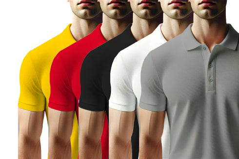 Aaramkhor Combo Gift Pack of 5 Polo Black Navy Blue Grey White Grey Tshirts for Men