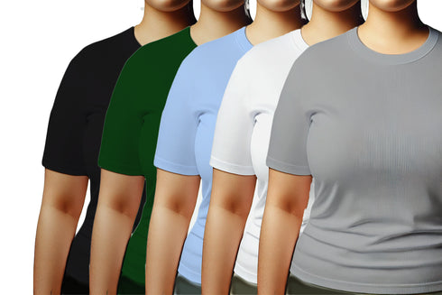 Aaramkhor Combo Gift Pack of 5 Womens Plussize Black Navy Blue Grey White Grey Tshirts for Women